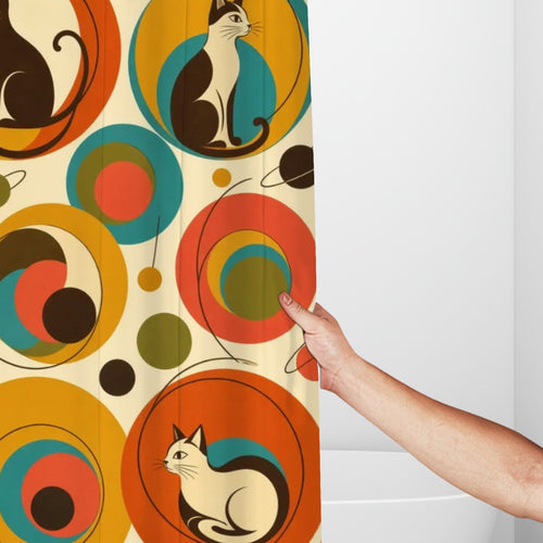Atomic Cat Shower Curtain | Mid-Century Modern Cat Print Bathroom Decor