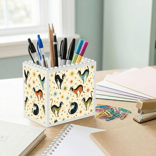 Atomic Cat Building Block Pen Holder | Mid-Century Modern Desk Organizer