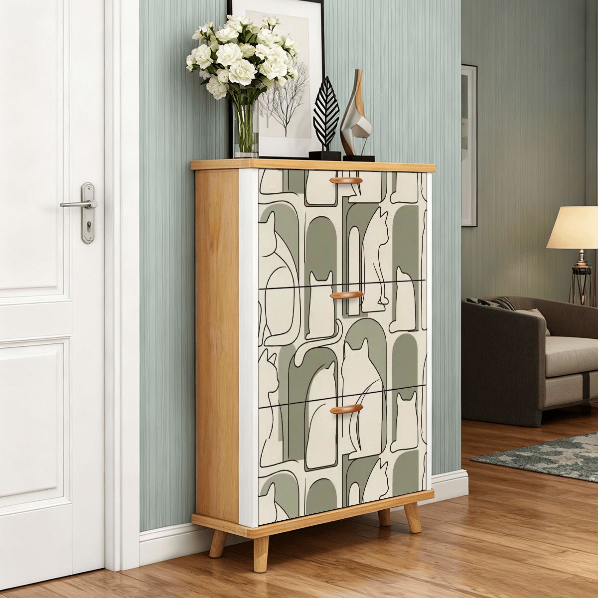 The Maeve 3-Door Entryway Console & Pet Organizer (Abstract Mew Edition)