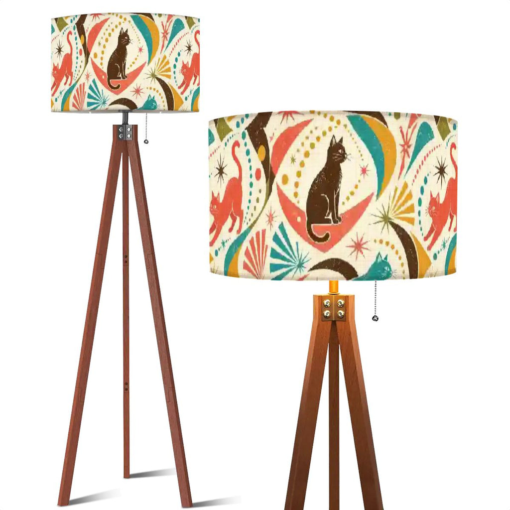 Atomic Cat Tripod Floor Lamp | Mid-Century Modern Cat Print Lamp