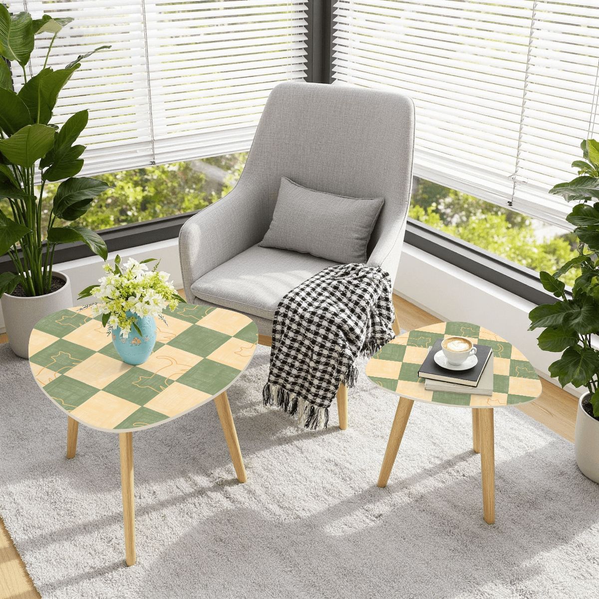 The Kyoto Minimalist Nesting Coffee Tables (Checkerboard Mew Edition)