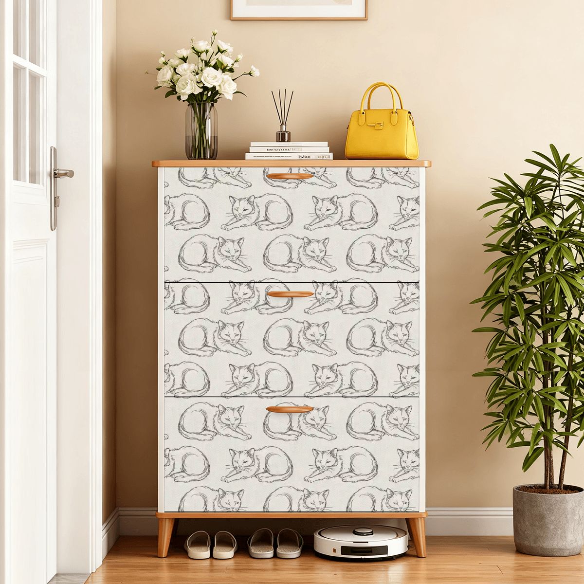 The Maeve 3-Door Entryway Console & Pet Organizer (Sleepy Mew Edition)