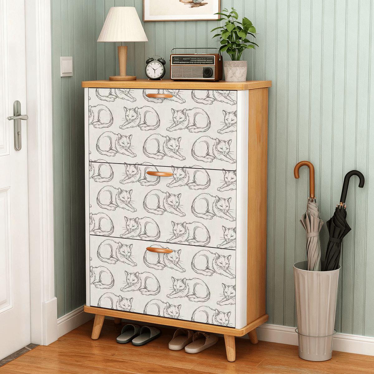 The Maeve 3-Door Entryway Console & Pet Organizer (Sleepy Mew Edition)