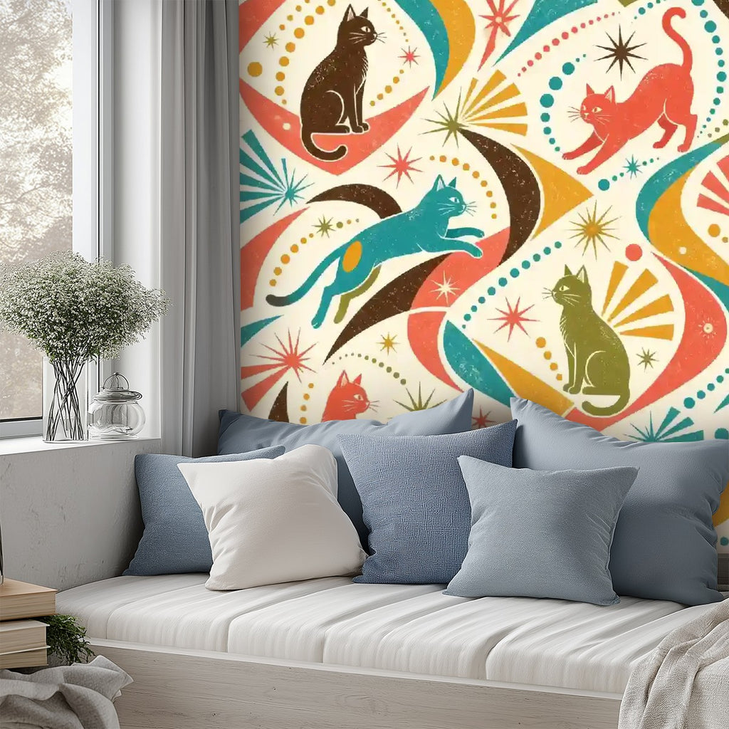 Art Deco Cats Peel & Stick Wallpaper