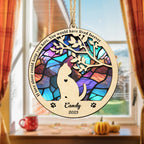 Custom Cat Memorial Suncatcher, Pet Memorial Ornament, Personalized Sympathy Gift, Wooden Frame, Stained Glass.