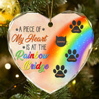 Personalized Heart-Shaped Glass Ornament for Pets - Rainbow Bridge Memorial