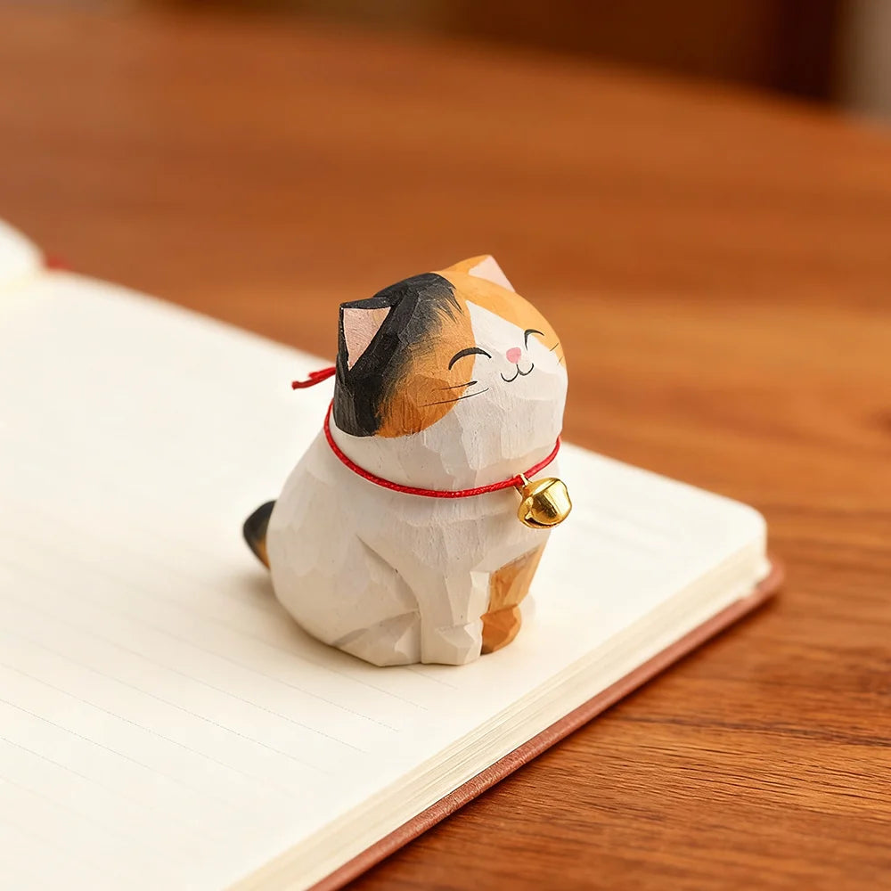 Kitten Figurine — Hand-Carved Wooden Cat Ornament
