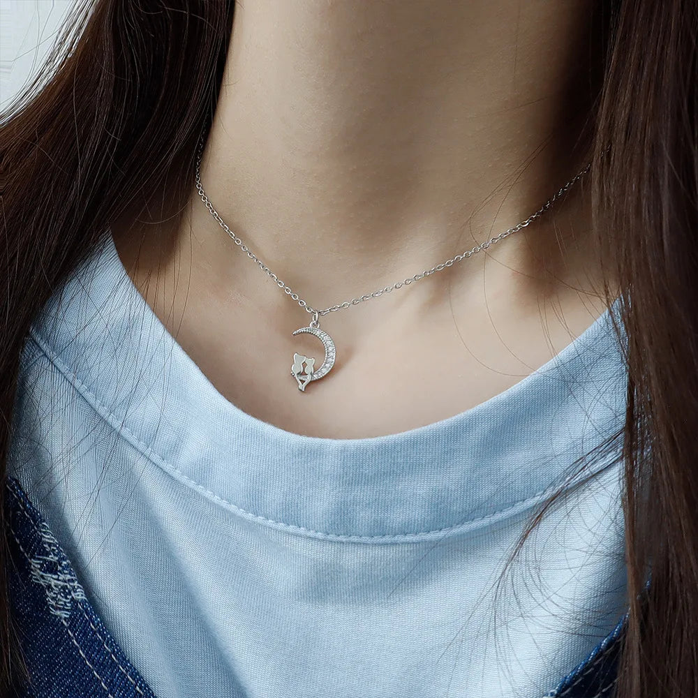 Moon Cat Crystal Pendant Necklace