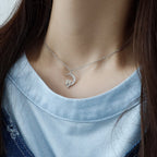 Moon Cat Crystal Pendant Necklace