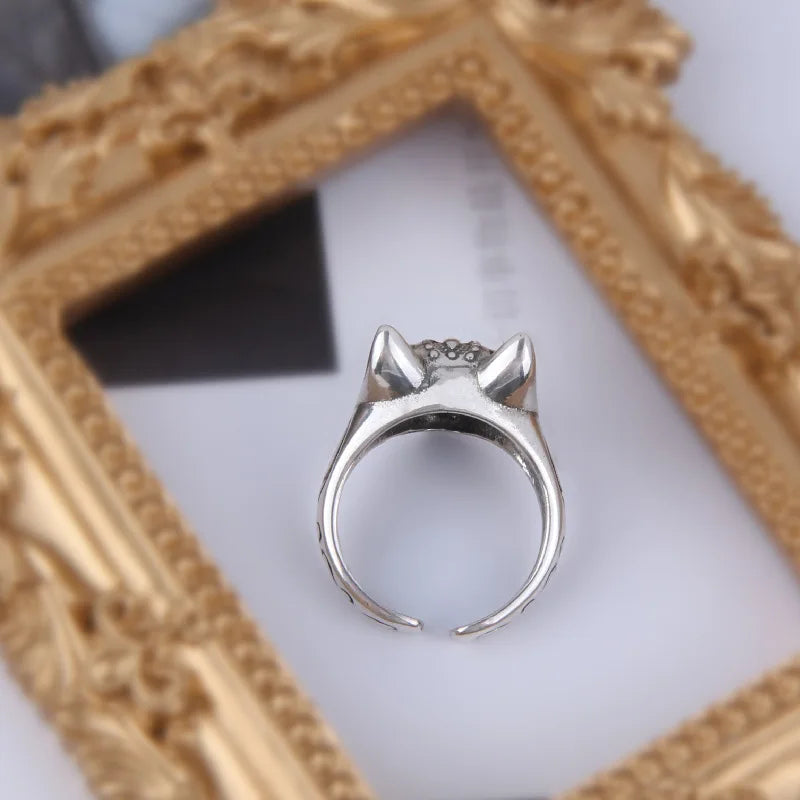 Catface Vintage Open Ring in Silver