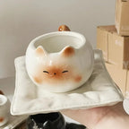 Cat Mug — Ceramic Siamese Cat Coffee Cup with Tray