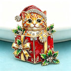 Tinsel | Christmas Cat Brooch | Rhinestone Holiday Pin