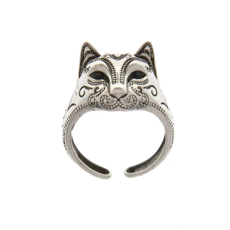 Catface Vintage Open Ring in Silver