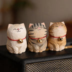 Kitten Figurine — Hand-Carved Wooden Cat Ornament