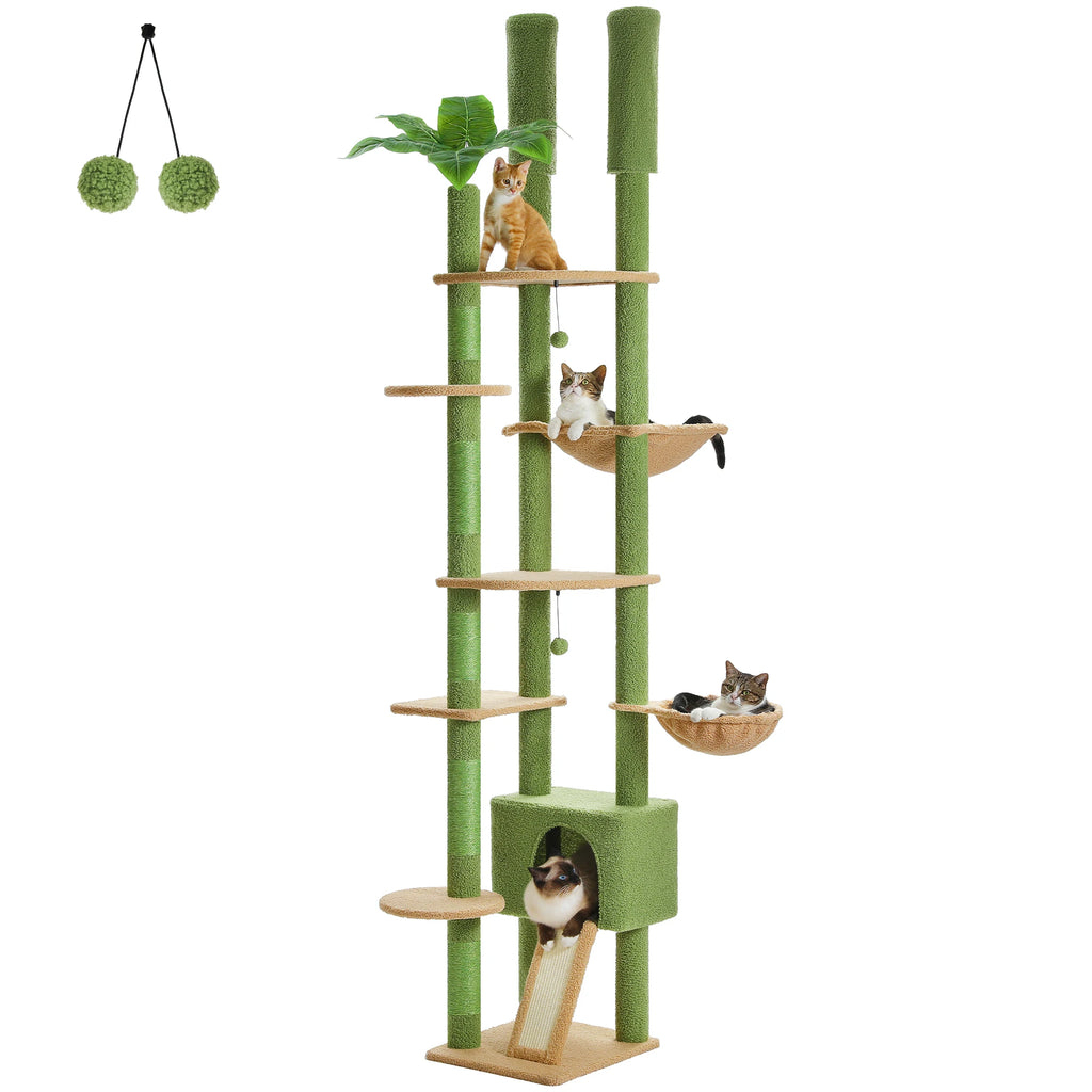 Floor-to-Ceiling Cat Tower — Height Adjustable with Hammock & Condo