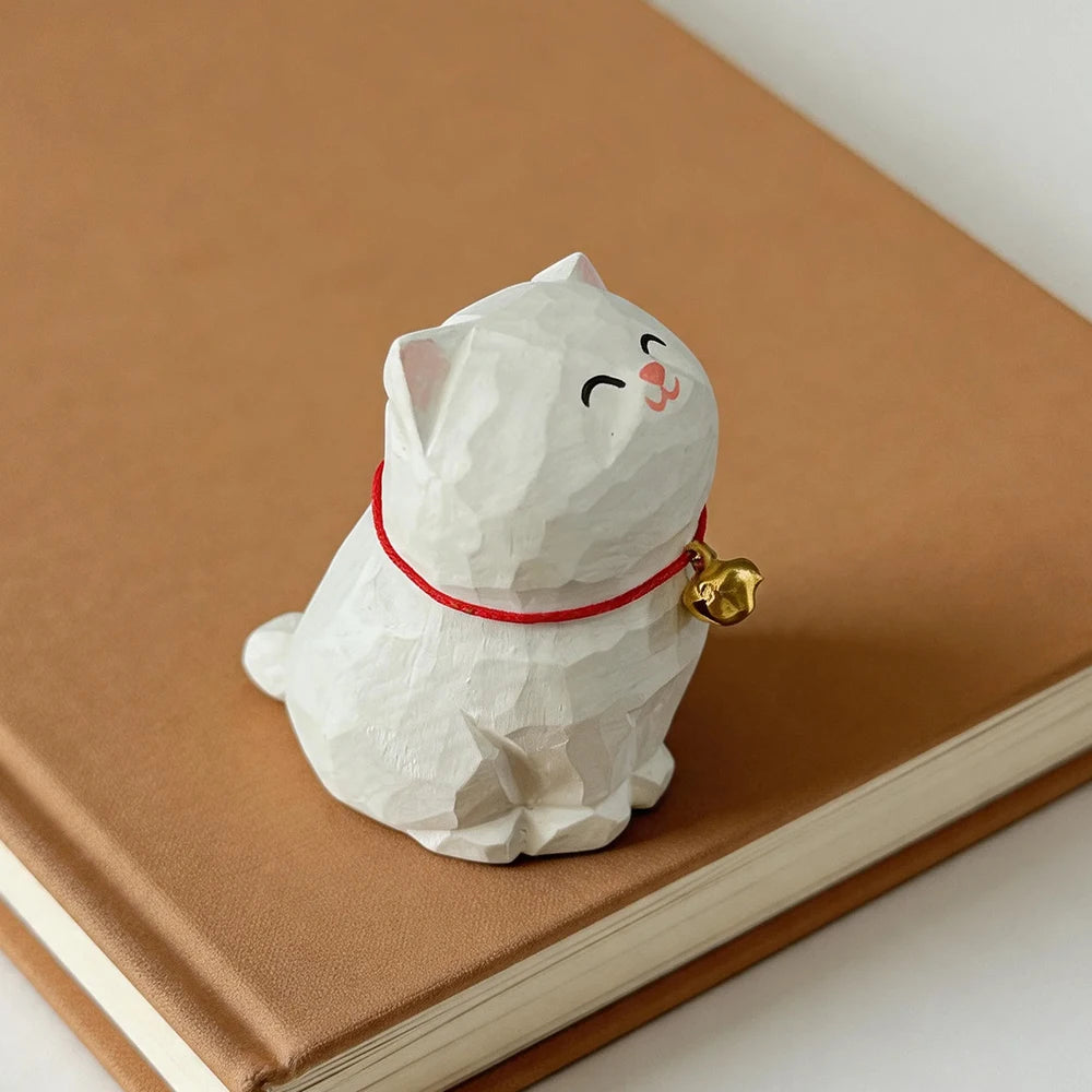 Kitten Figurine — Hand-Carved Wooden Cat Ornament