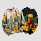Abstract Cat Art Sweater | Maximalist Knit Pullover for Cat Lovers