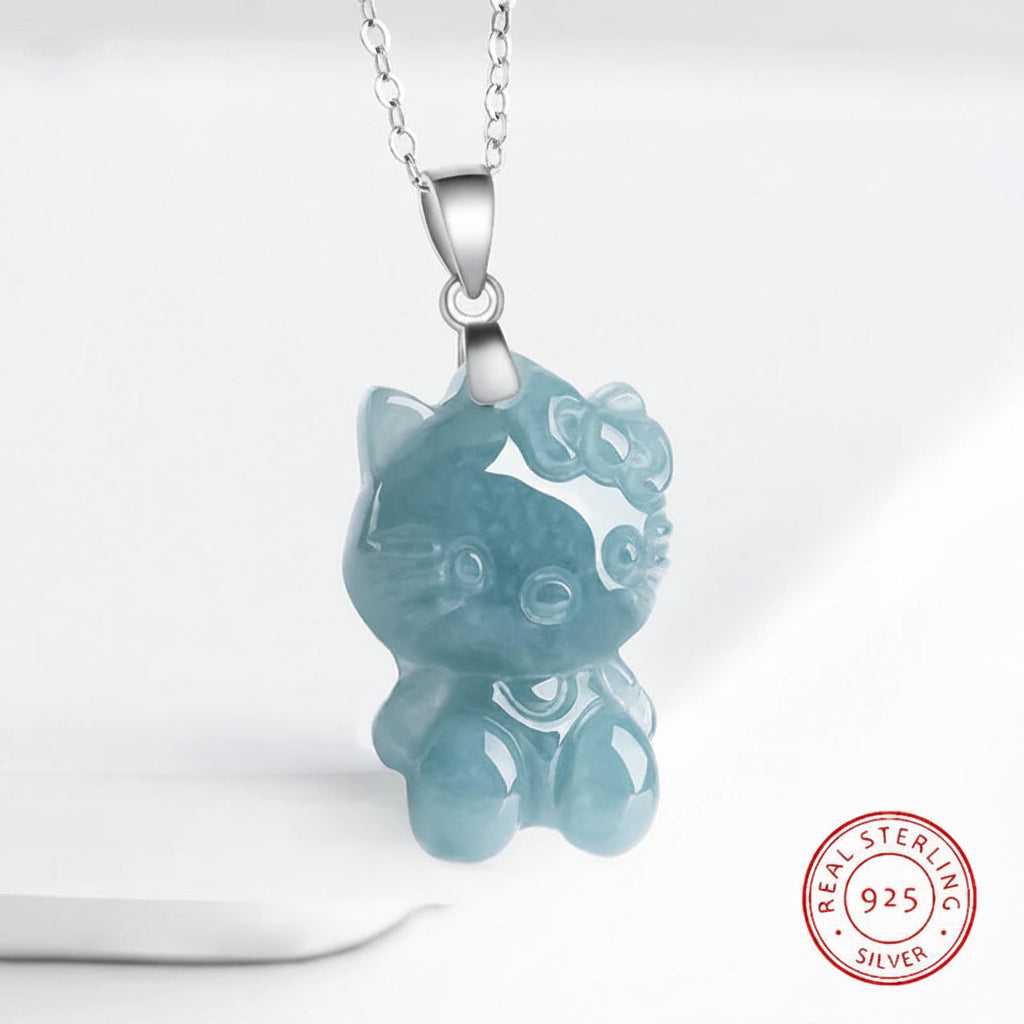 Blue Jade Cat Pendant