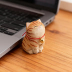 Kitten Figurine — Hand-Carved Wooden Cat Ornament