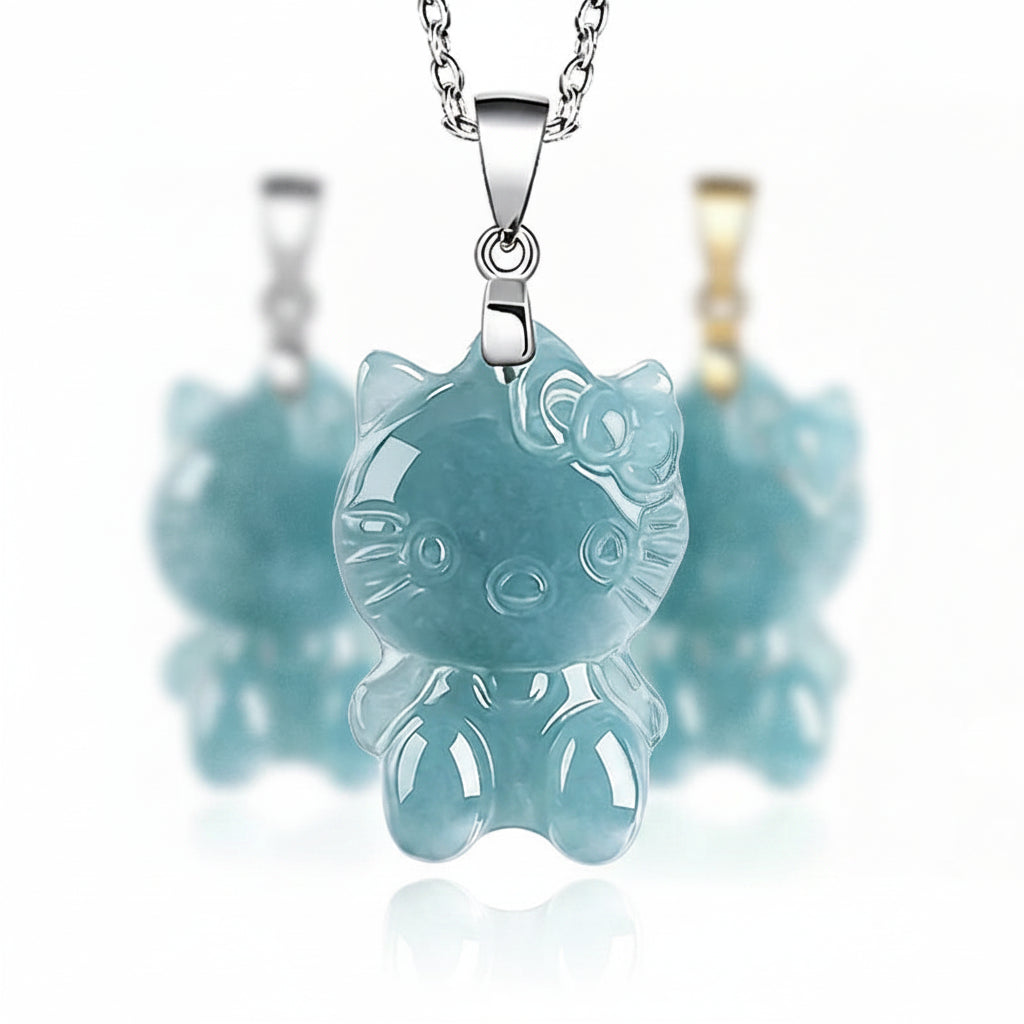 Blue Jade Cat Pendant