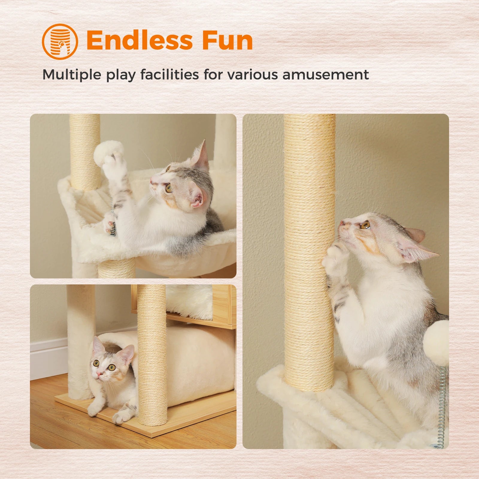 Floor-to-Ceiling Cat Tower — Height Adjustable with Hammock & Condo