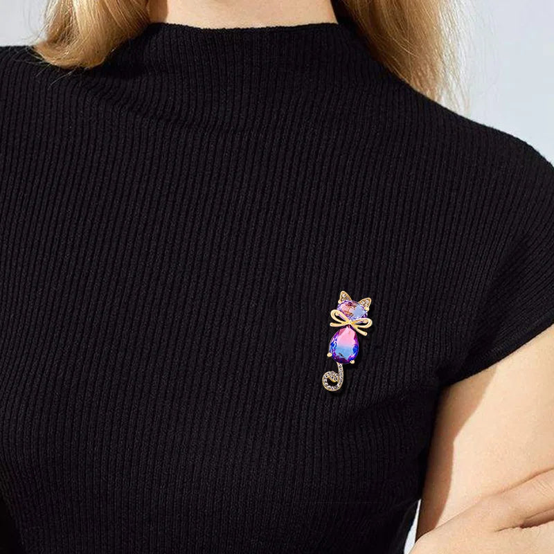 Bow Kitten Crystal Brooch