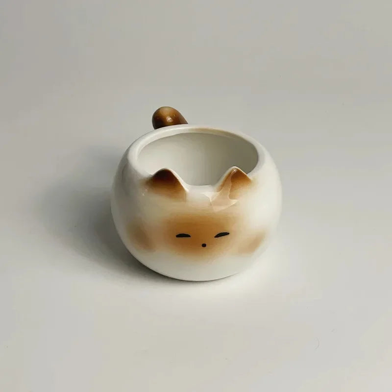 Cat Mug — Ceramic Siamese Cat Coffee Cup with Tray