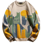 Abstract Cat Art Sweater | Maximalist Knit Pullover for Cat Lovers