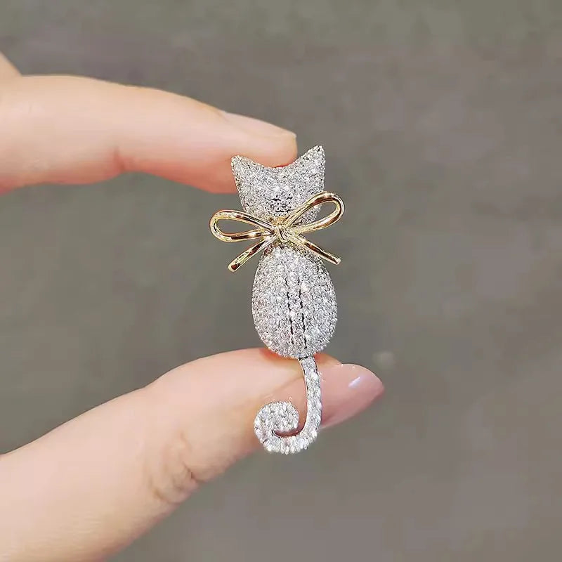 Bijou | Crystal Cat Brooch with Bow | Elegant Cat Lover Pin