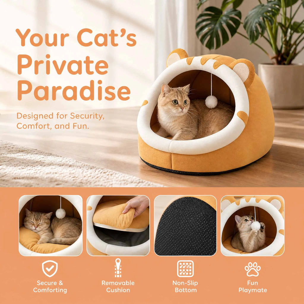 Kitten Cave Bed — Cozy Semi-Enclosed Cat House