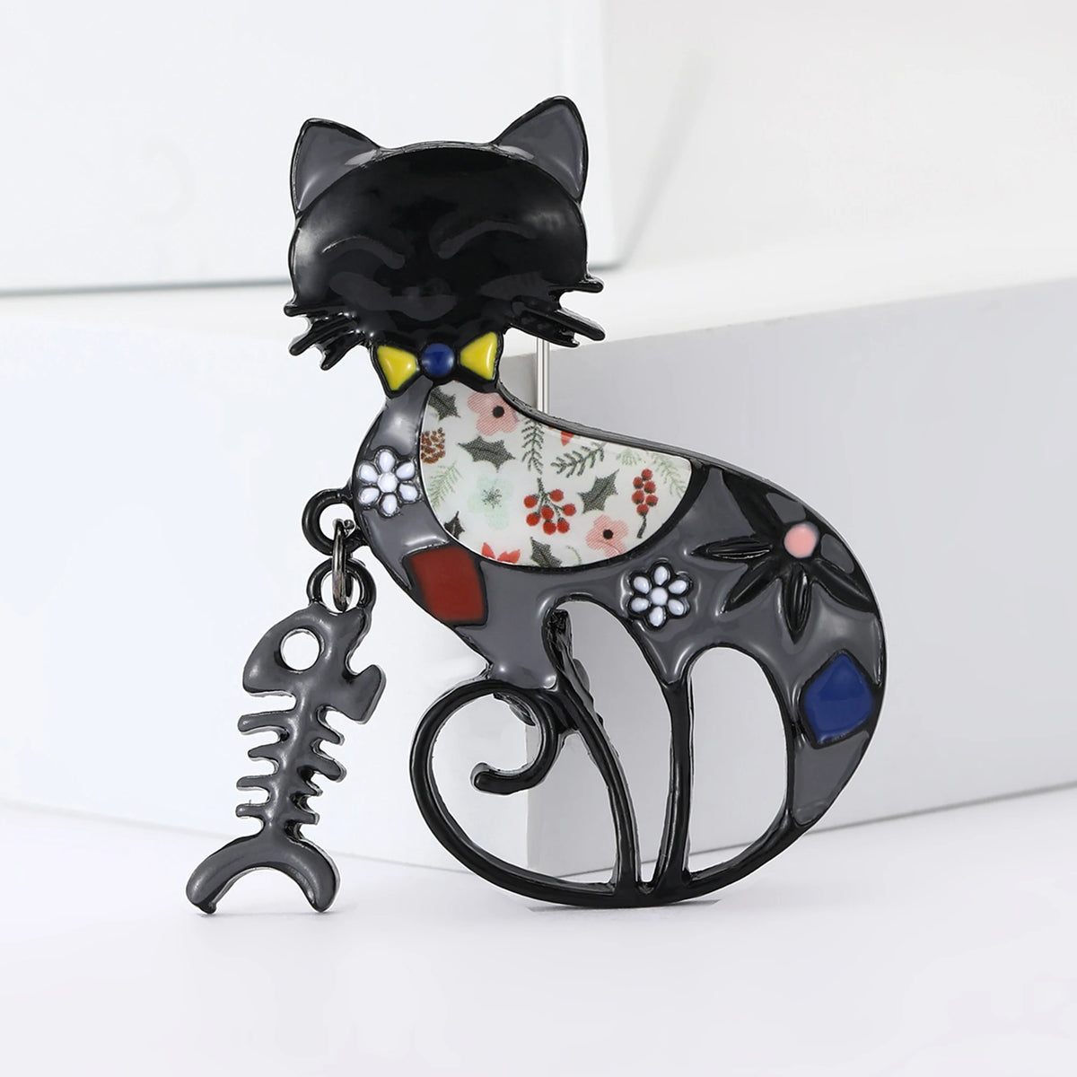 Enamel Cat Silhouette Brooch