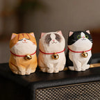 Kitten Figurine — Hand-Carved Wooden Cat Ornament