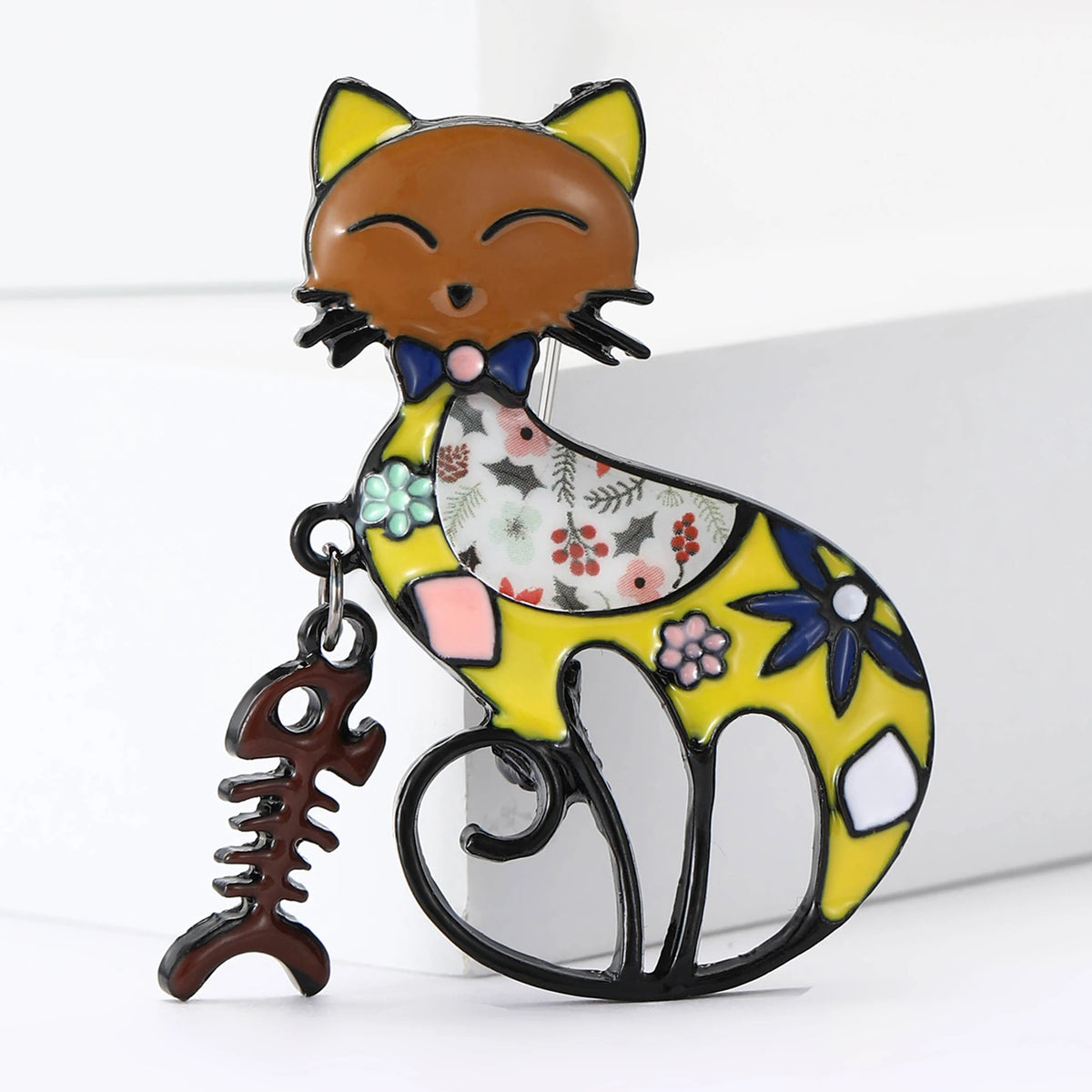 Enamel Cat Silhouette Brooch