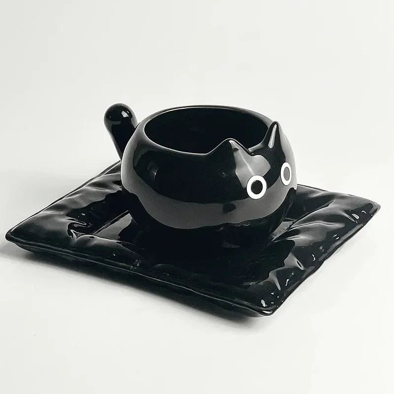 Cat Mug — Ceramic Siamese Cat Coffee Cup with Tray