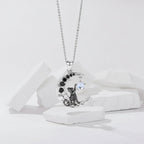 Stargazer Cat on Moon Pendant Necklace in White Gold
