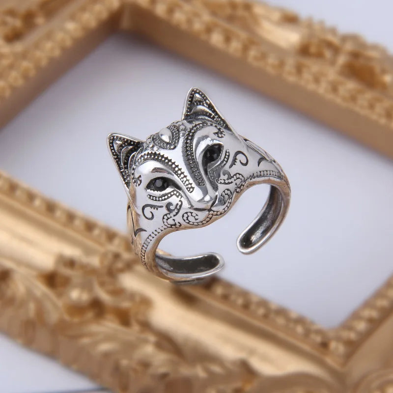 Catface Vintage Open Ring in Silver