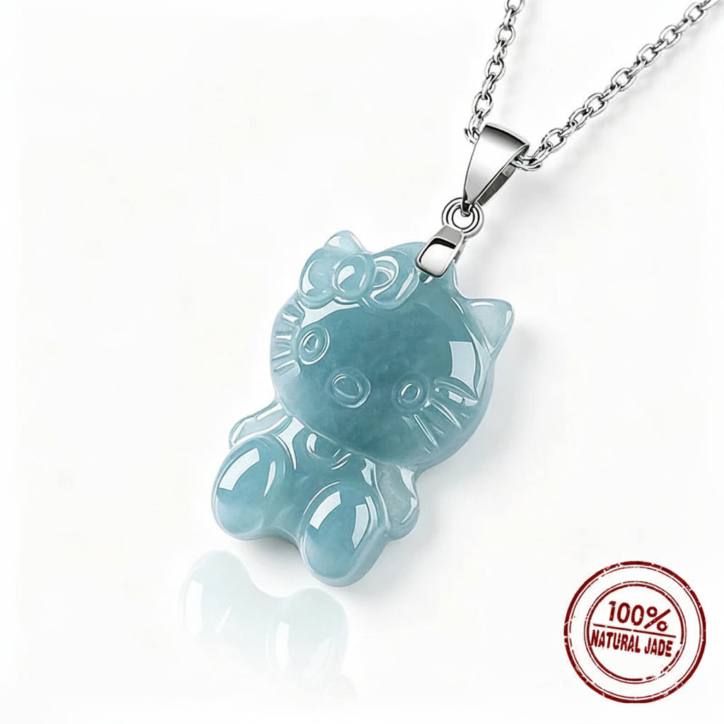 Blue Jade Cat Pendant