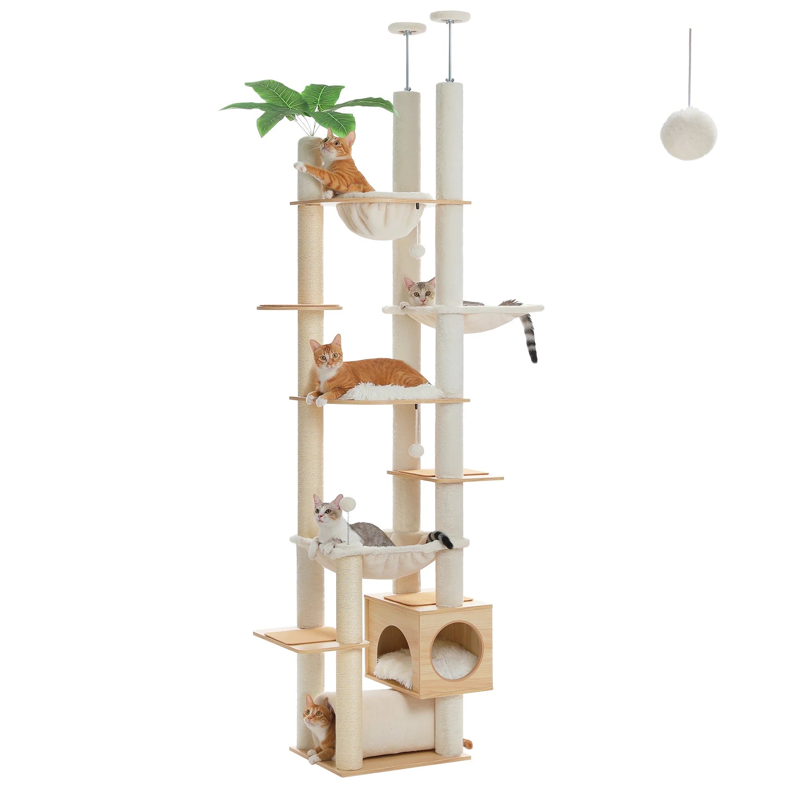 Floor-to-Ceiling Cat Tower — Height Adjustable with Hammock & Condo