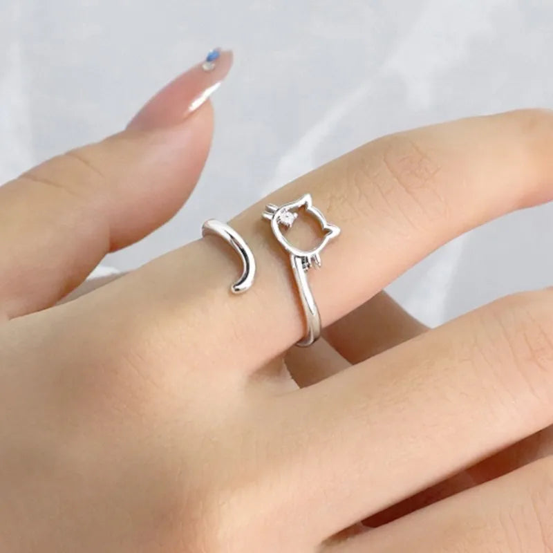 Silhouette Sterling Silver Cat Open Ring
