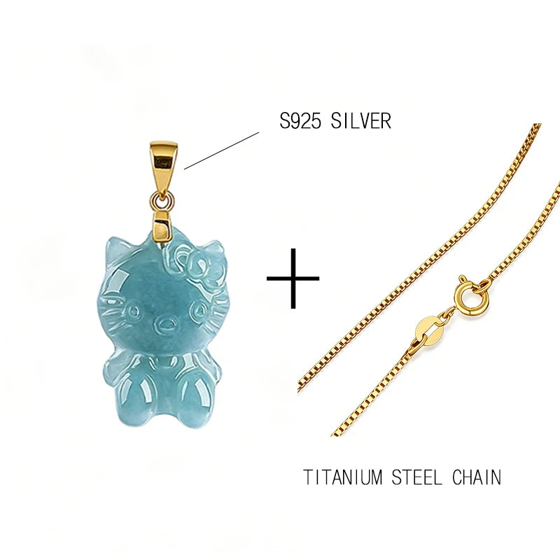 Blue Jade Cat Pendant