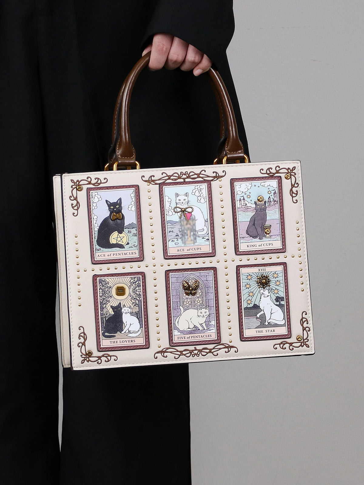 Cat Tarot Tote Bag | Vintage Cat Portrait Print Large Tote