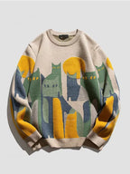 Abstract Cat Art Sweater | Maximalist Knit Pullover for Cat Lovers