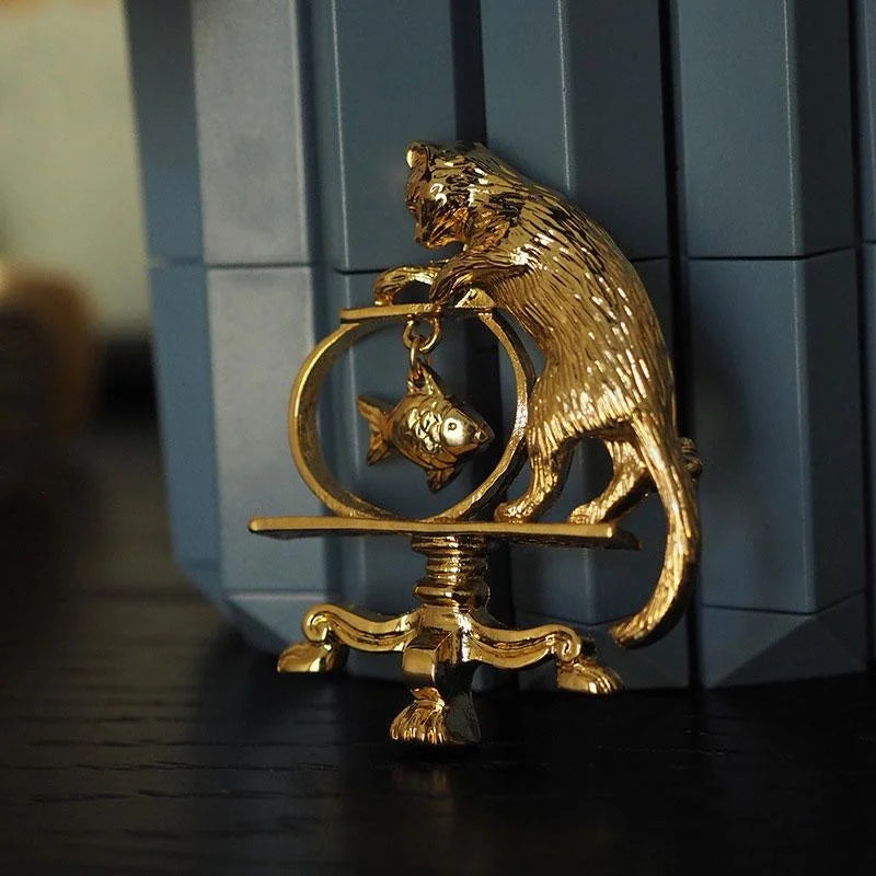 Angler Gold Cat Fishing Brooch