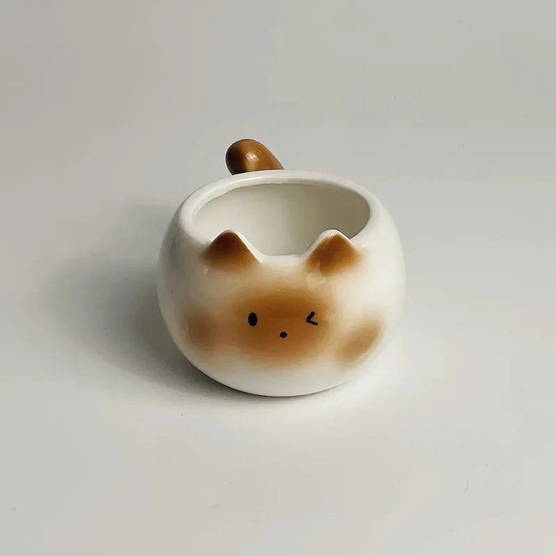 Cat Mug — Ceramic Siamese Cat Coffee Cup with Tray