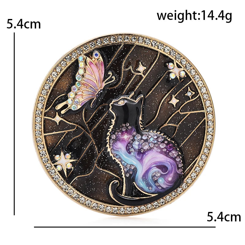 Butterfly Cat Round Brooch