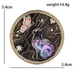 Butterfly Cat Round Brooch