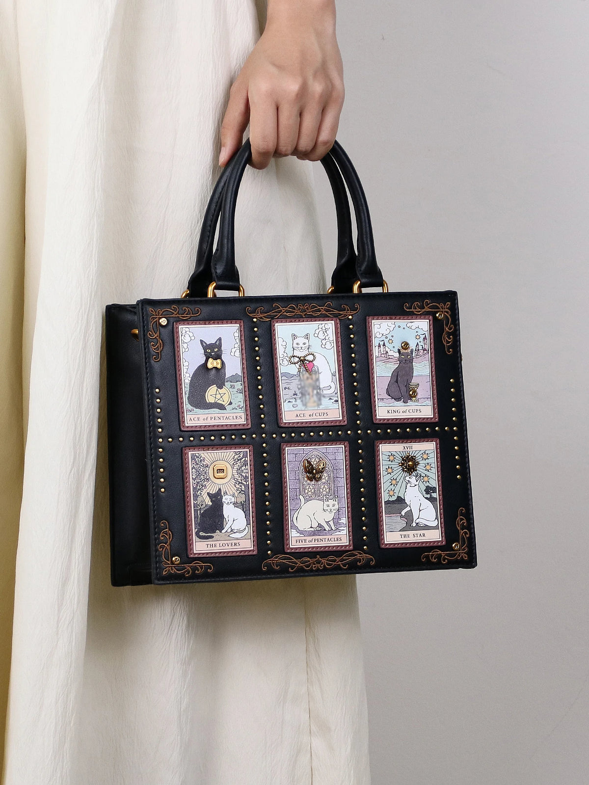 Cat Tarot Tote Bag | Vintage Cat Portrait Print Large Tote
