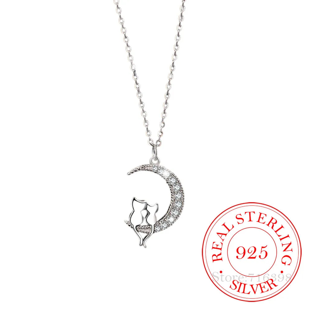 Moon Cat Crystal Pendant Necklace