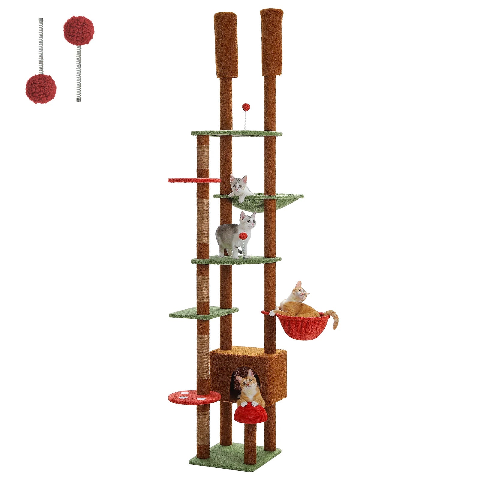 Floor-to-Ceiling Cat Tower — Height Adjustable with Hammock & Condo