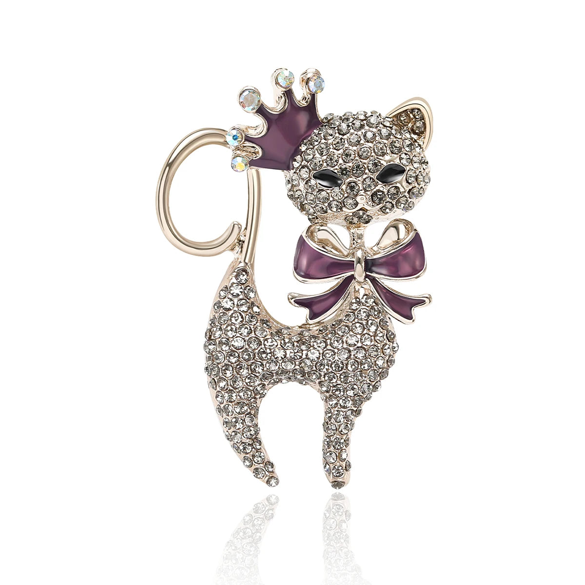 Crown Cat Rhinestone Brooch